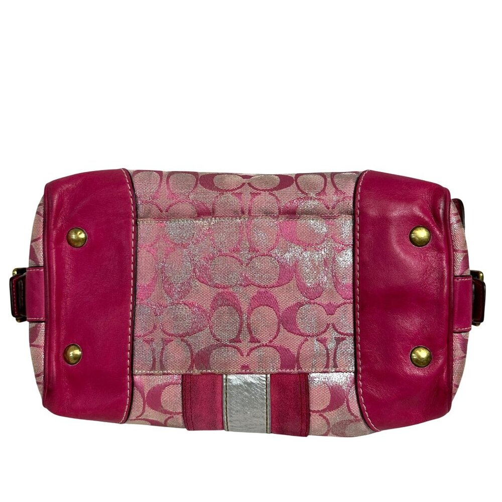 Vintage Coach Signature Pink Metallic Silver Splash Boston Satchel Bag Y2K 2186 - Picture 5 of 16